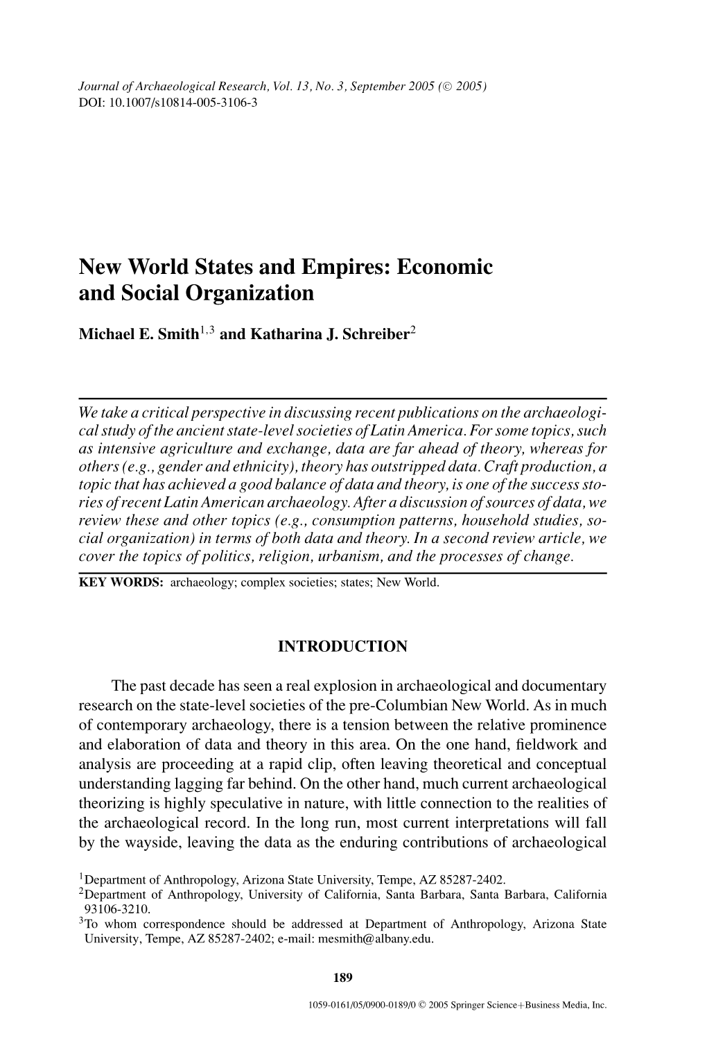 Smith ME & Schreiber K. New World States and Empires: Economic And