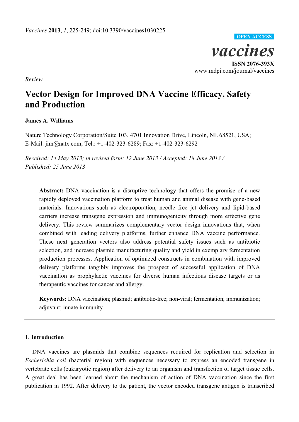 Vector Design for Improved DNA Vaccine Efficacy, Safety and Production