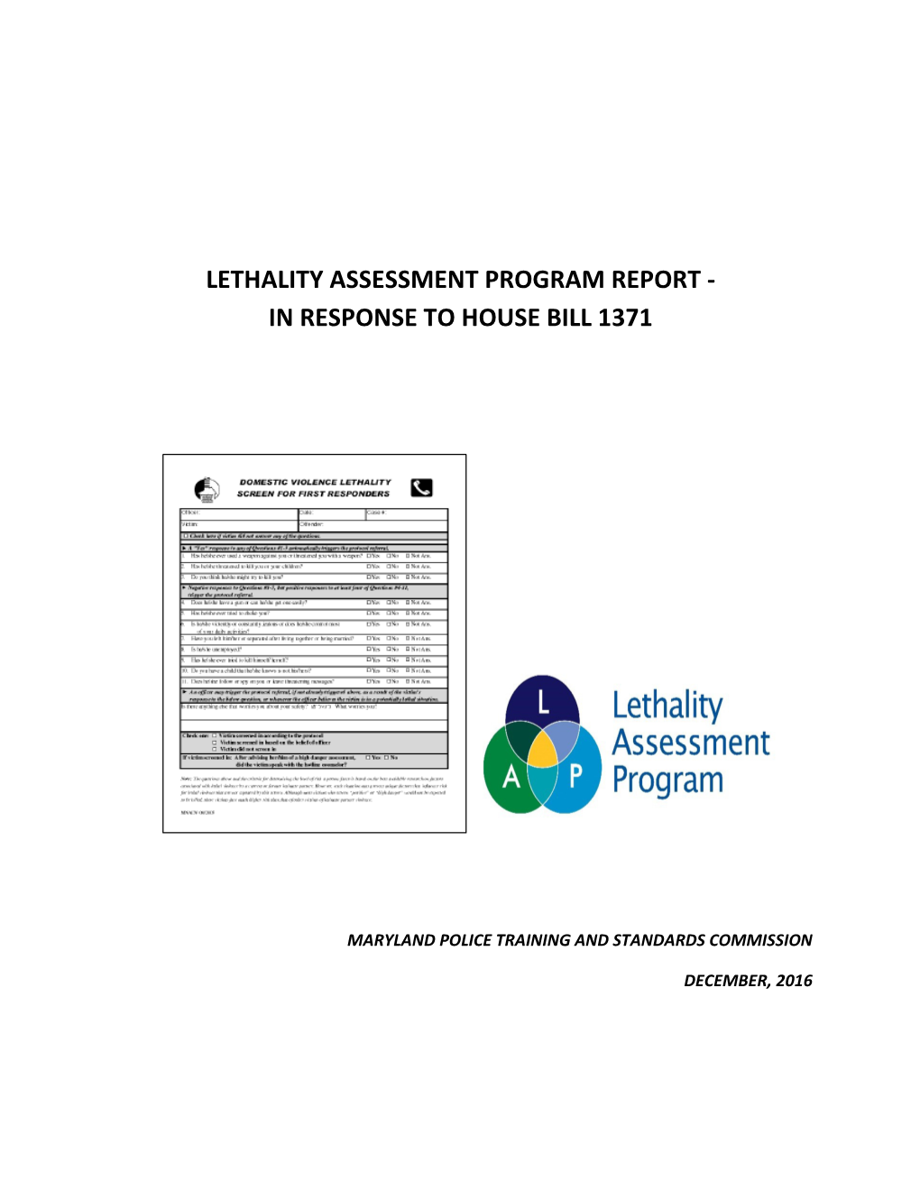 Lethality Assessment Program Report - in Response to House Bill 1371