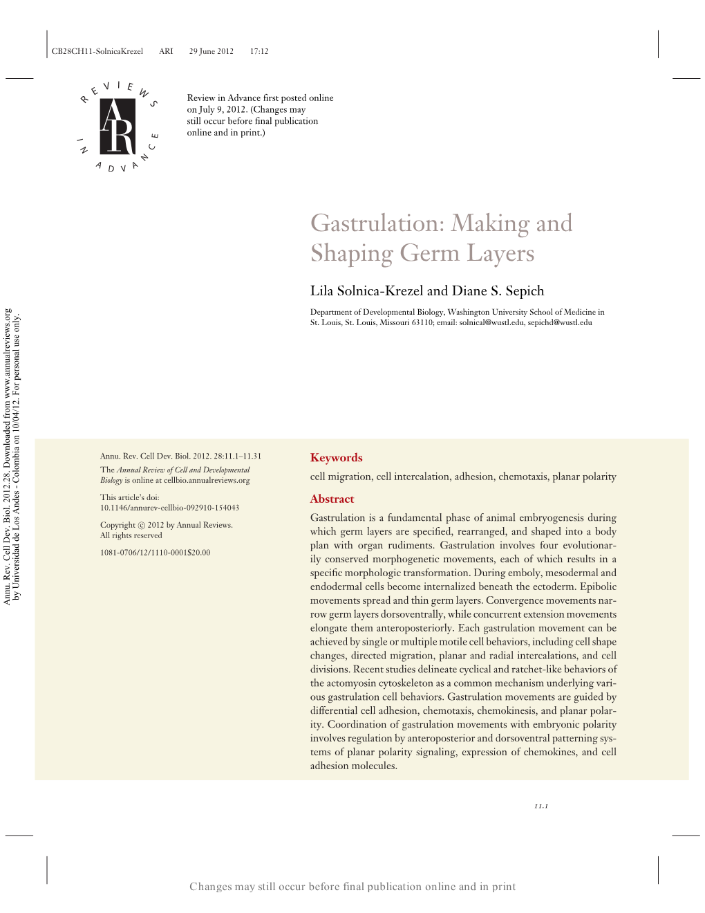 Gastrulation: Making and Shaping Germ Layers