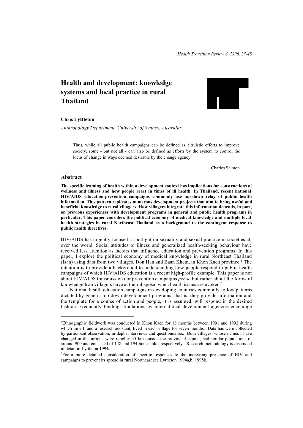 Knowledge Systems and Local Practice in Rural Thailand