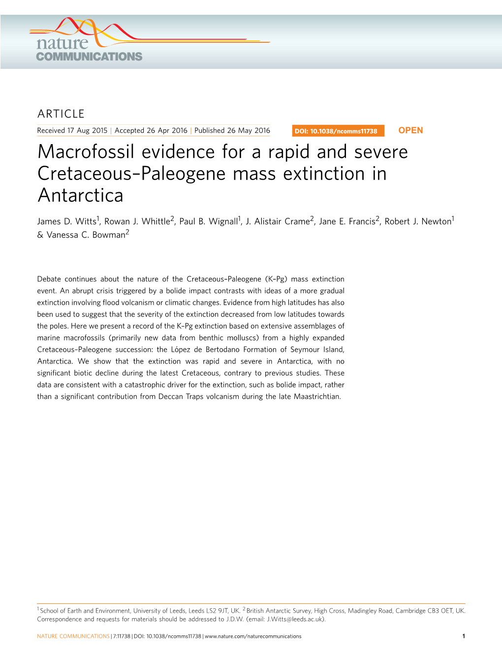 Paleogene Mass Extinction in Antarctica