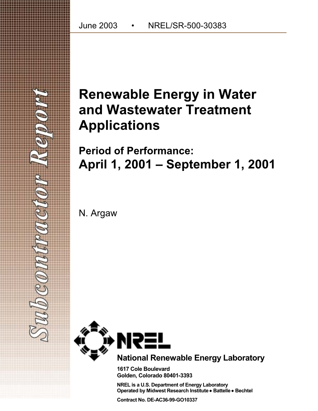 Renewable Energy in Water and Wastewater Treatment Applications