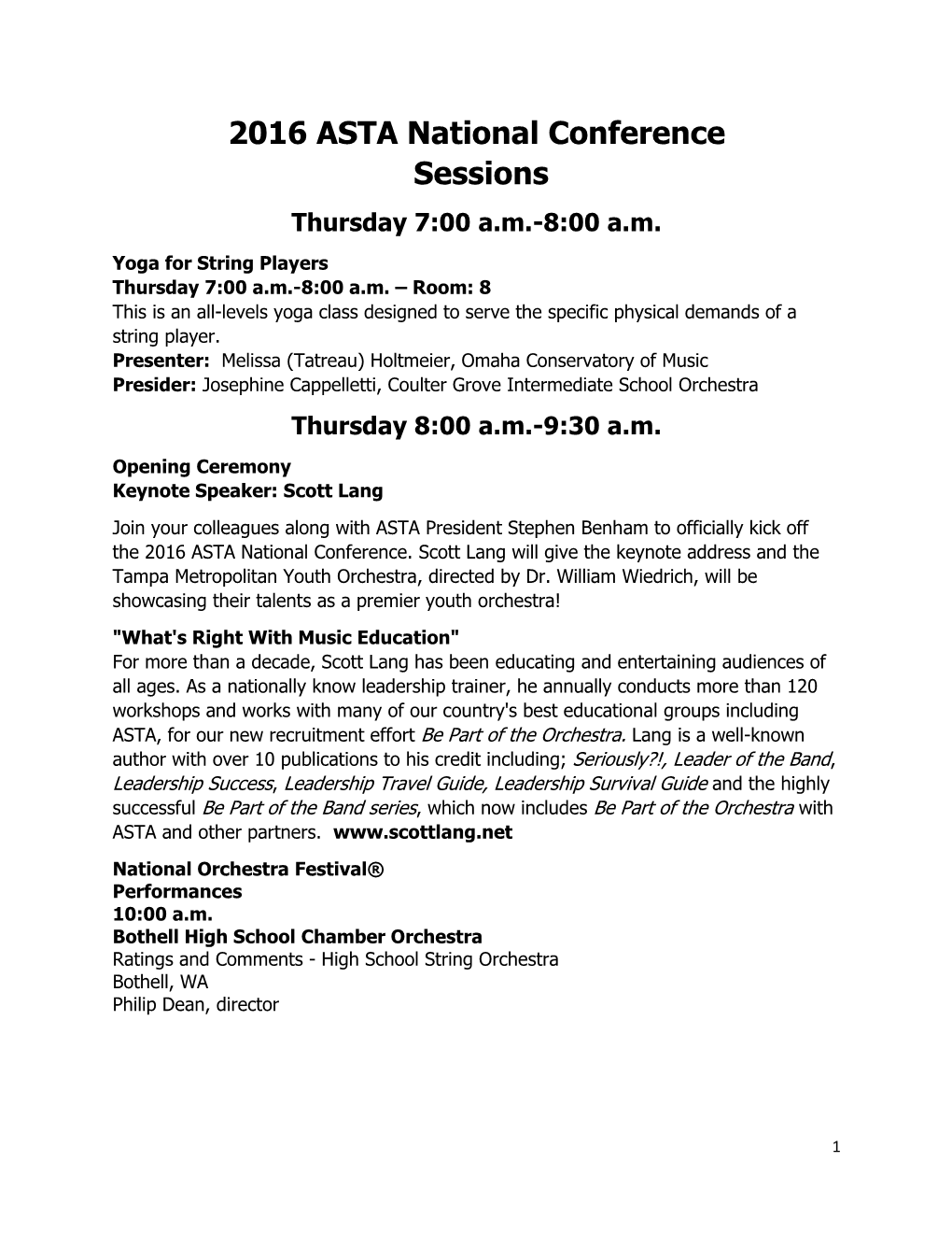 2016 ASTA National Conference Sessions Thursday 7:00 A.M.-8:00 A.M