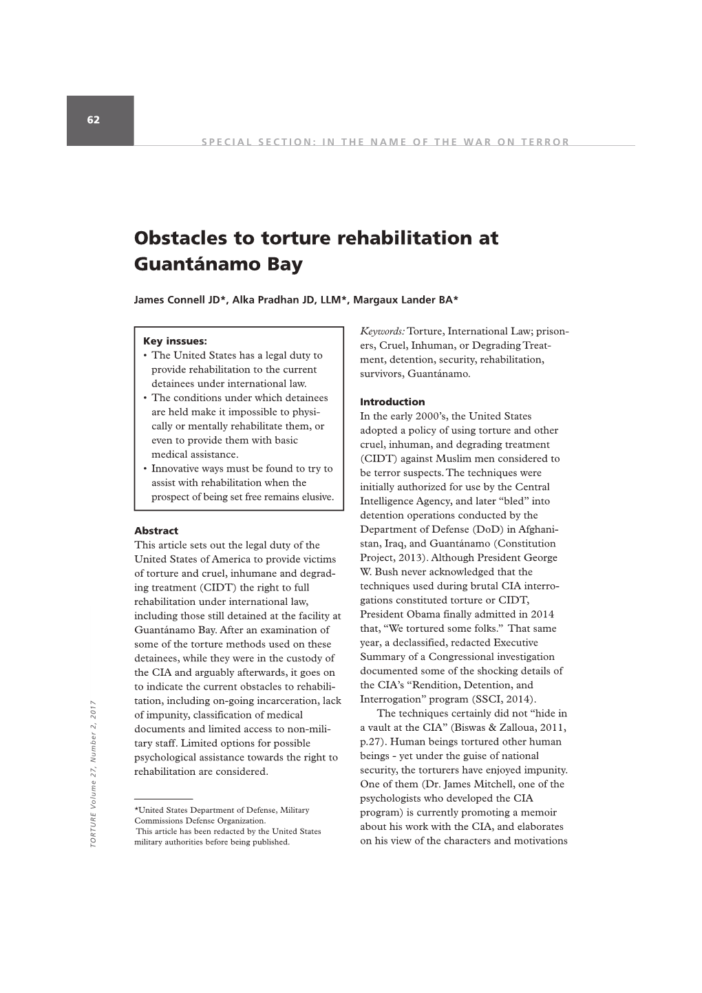 Obstacles to Torture Rehabilitation at Guantánamo