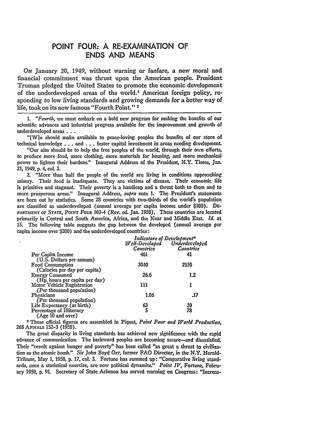 Point Four: a Re-Examination of Ends and Means