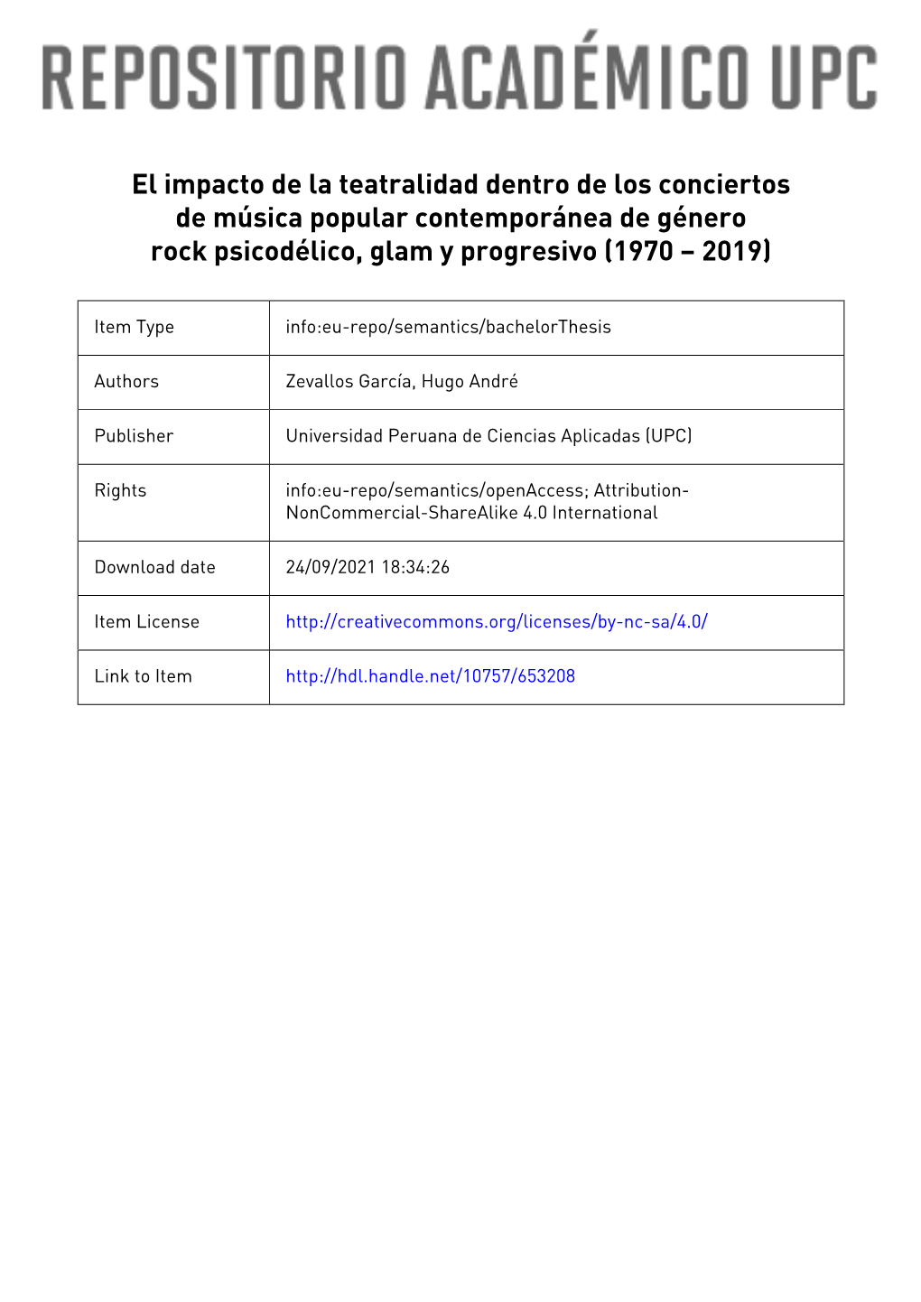 UNIVERSIDAD PERUANA DE CIENCIAS APLICADAS FACULTAD DE ARTES CONTEMPORÁNEAS PROGRAMA ACADÉMICO DE MÚSICA El Impacto De La Teat