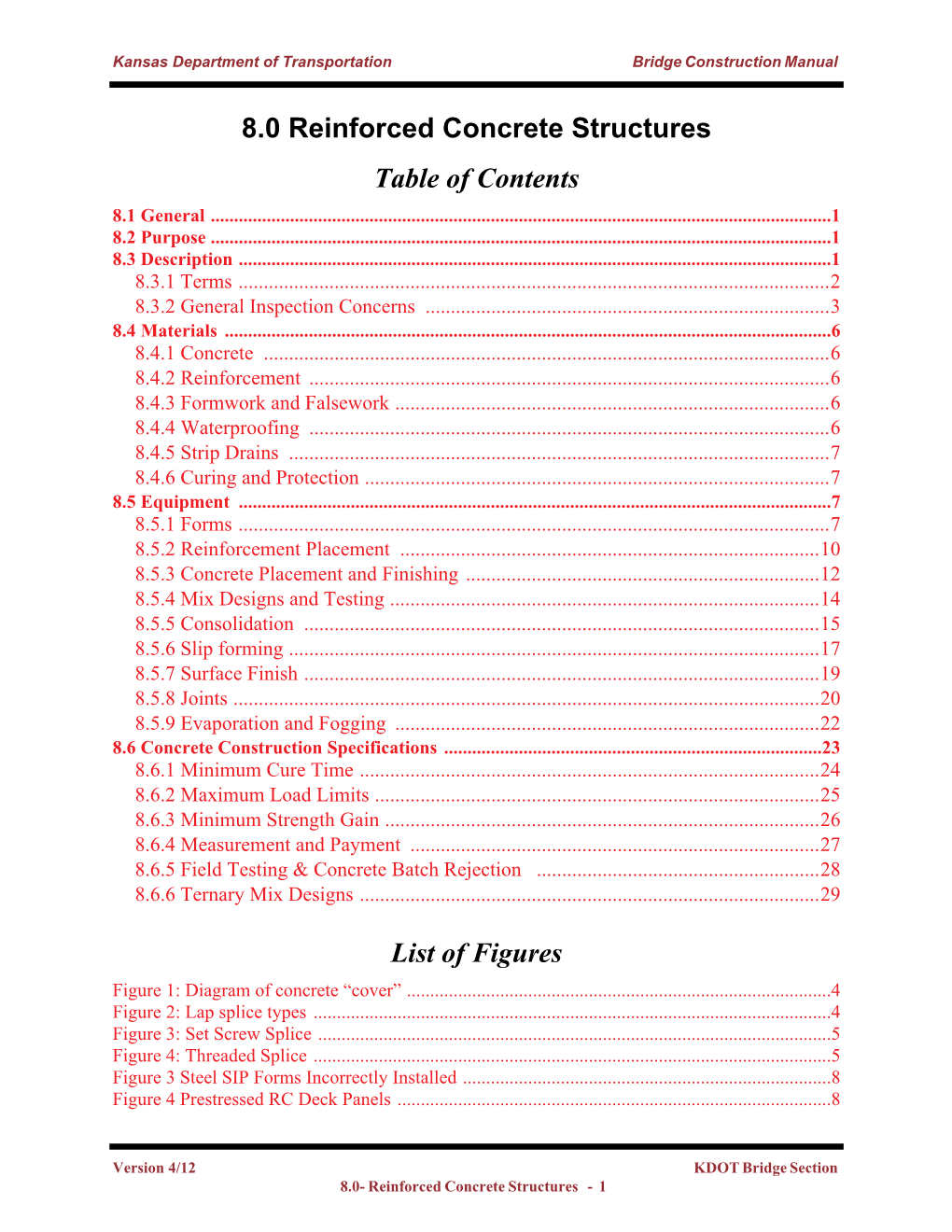 8.0 Reinforced Concrete Structures Table of Contents 8.1 General