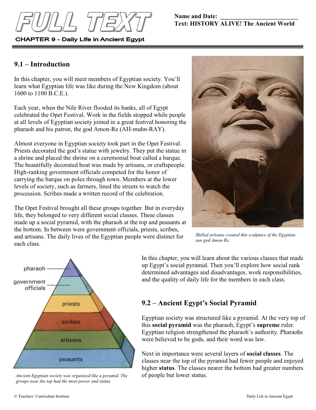 Introduction 9.2 – Ancient Egypt's Social Pyramid