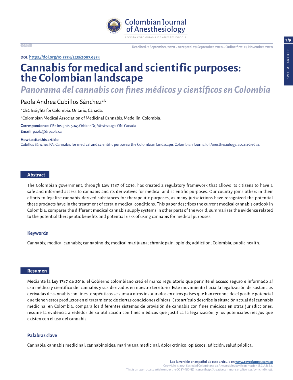 Cannabis for Medical and Scientific Purposes