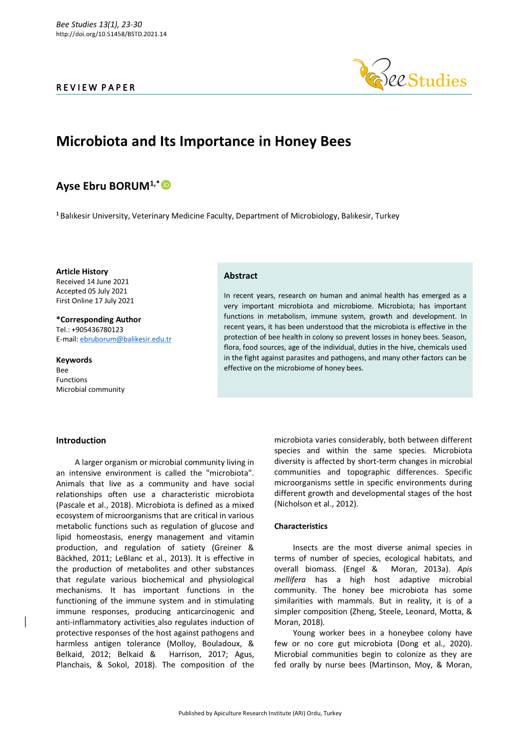 Microbiota and Its Importance in Honey Bees