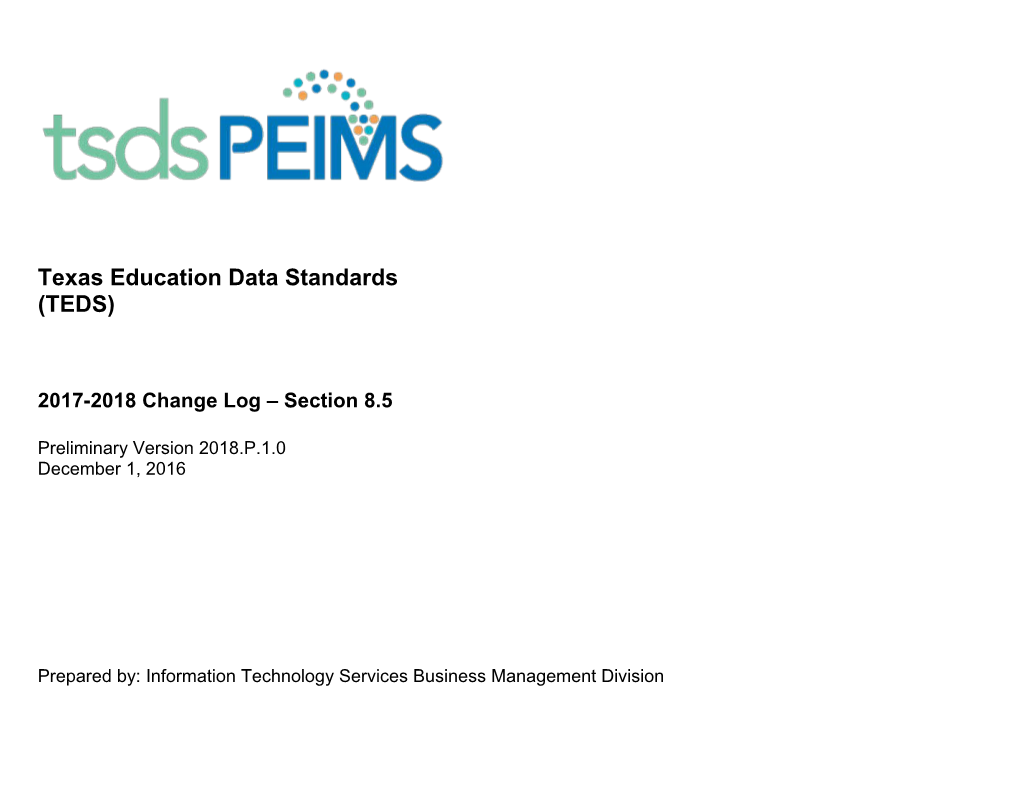 TSDS TEDS 2017-2018 Section 8.5 Change Log