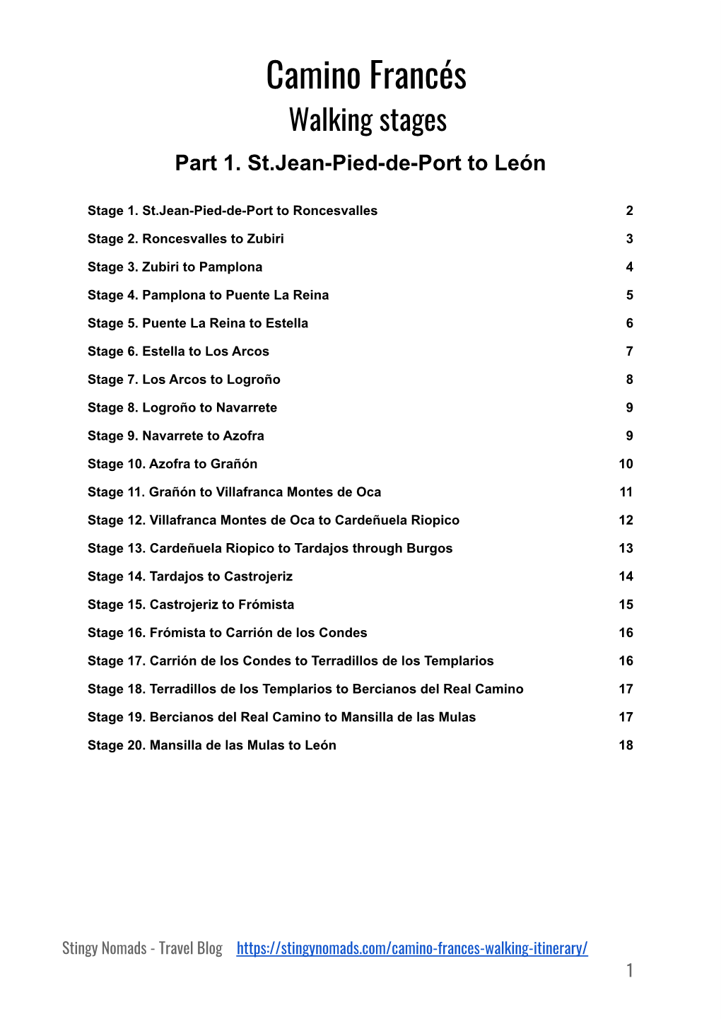 Camino Frances Walking Stages. Part 1