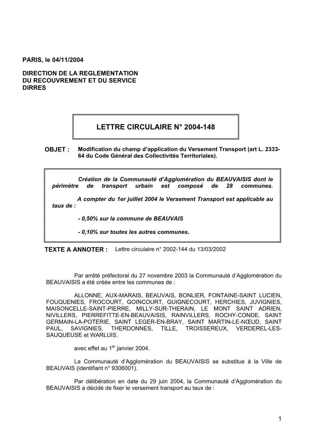 Modification Versement Transport Beauvais