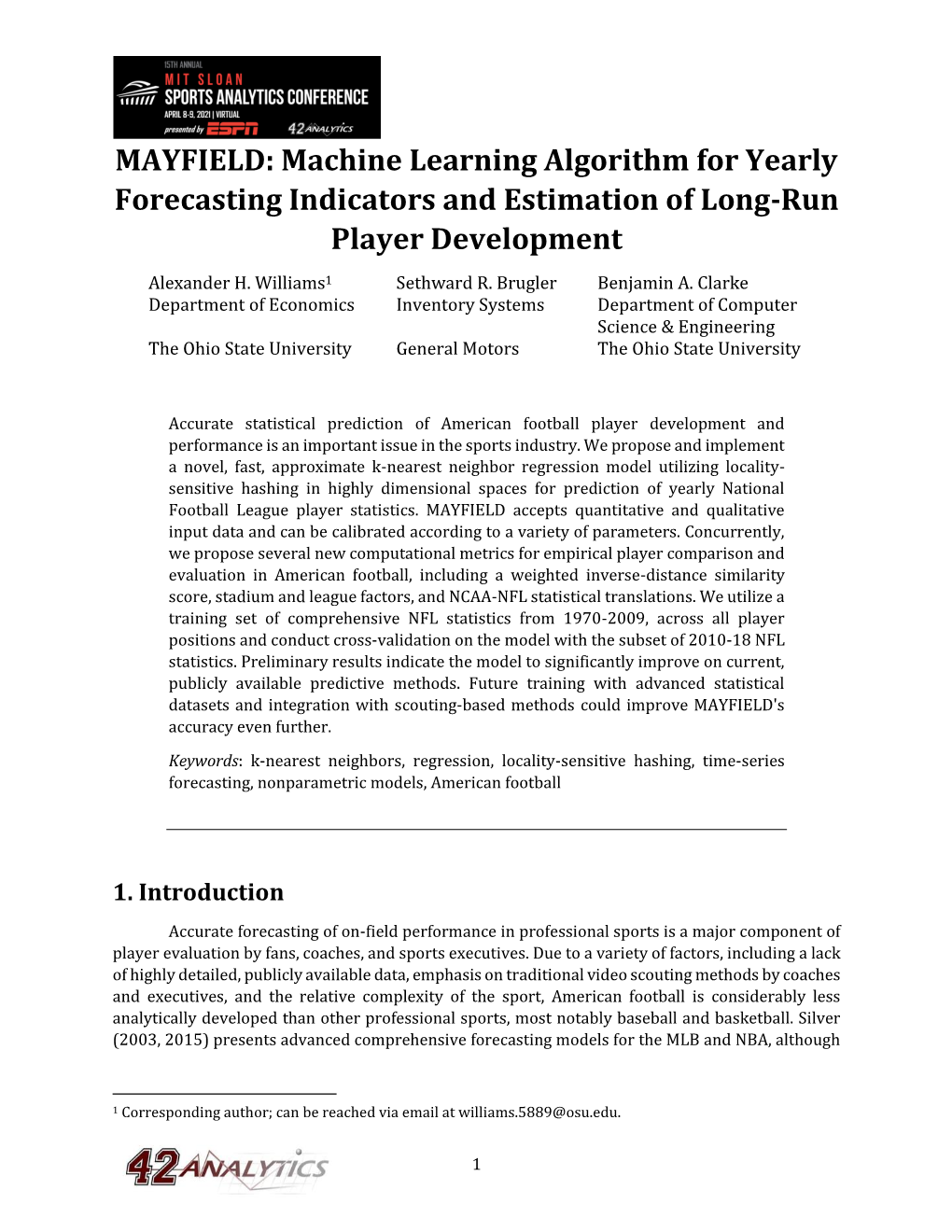 MAYFIELD: Machine Learning Algorithm for Yearly Forecasting Indicators and Estimation of Long-Run Player Development Alexander H