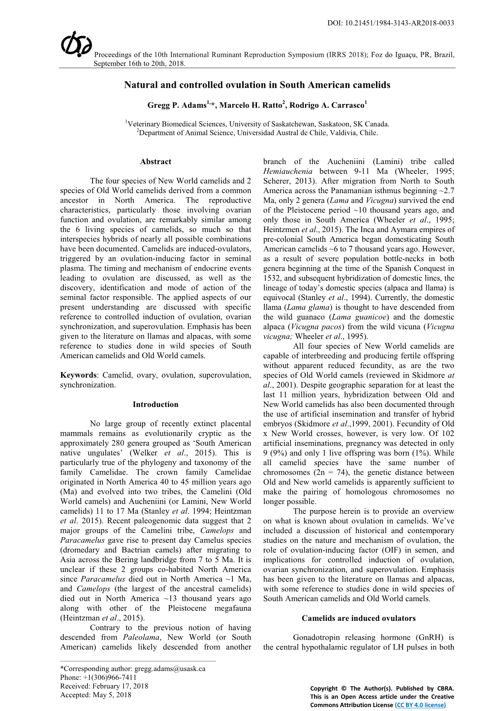 Natural and Controlled Ovulation in South American Camelids