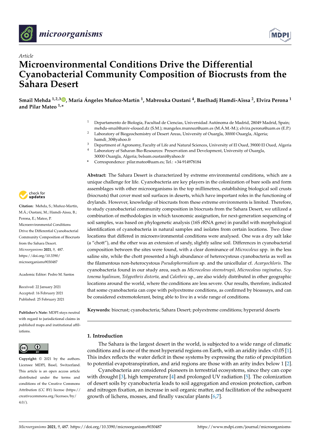 Microenvironmental Conditions Drive the Differential Cyanobacterial Community Composition of Biocrusts from the Sahara Desert