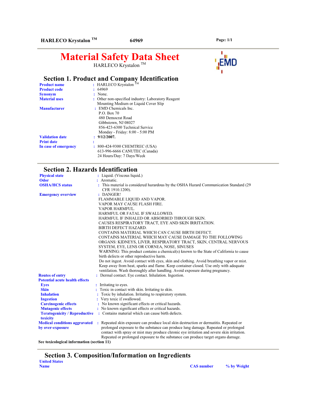Material Safety Data Sheet HARLECO Krystalon TM