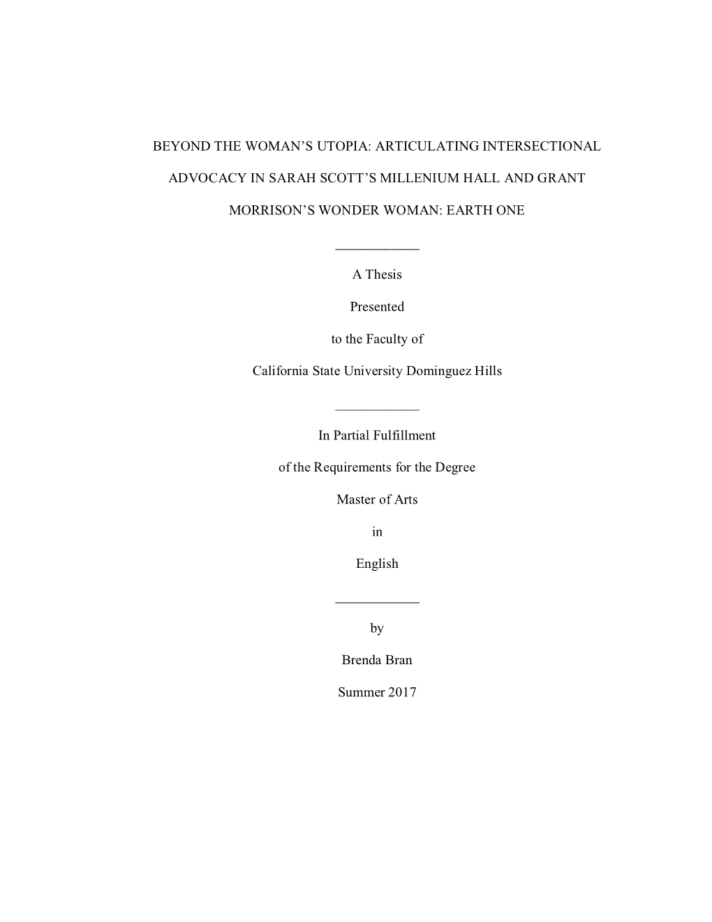 Articulationg Intersectional Advocacy in Sarah Scott's