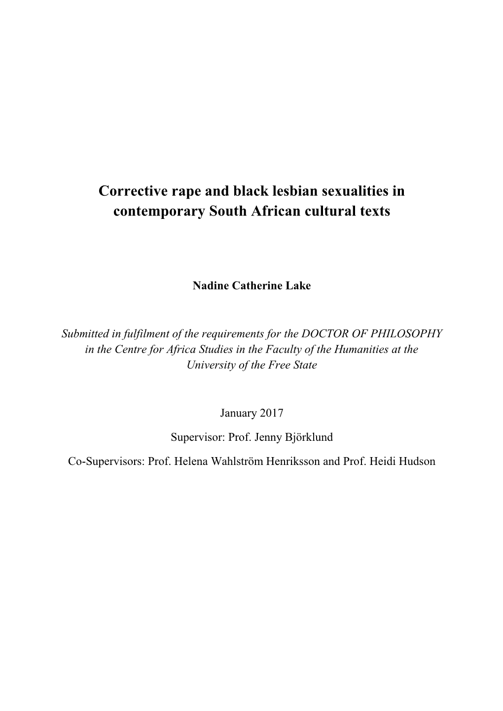 Corrective Rape and Black Lesbian Sexualities in Contemporary South African Cultural Texts