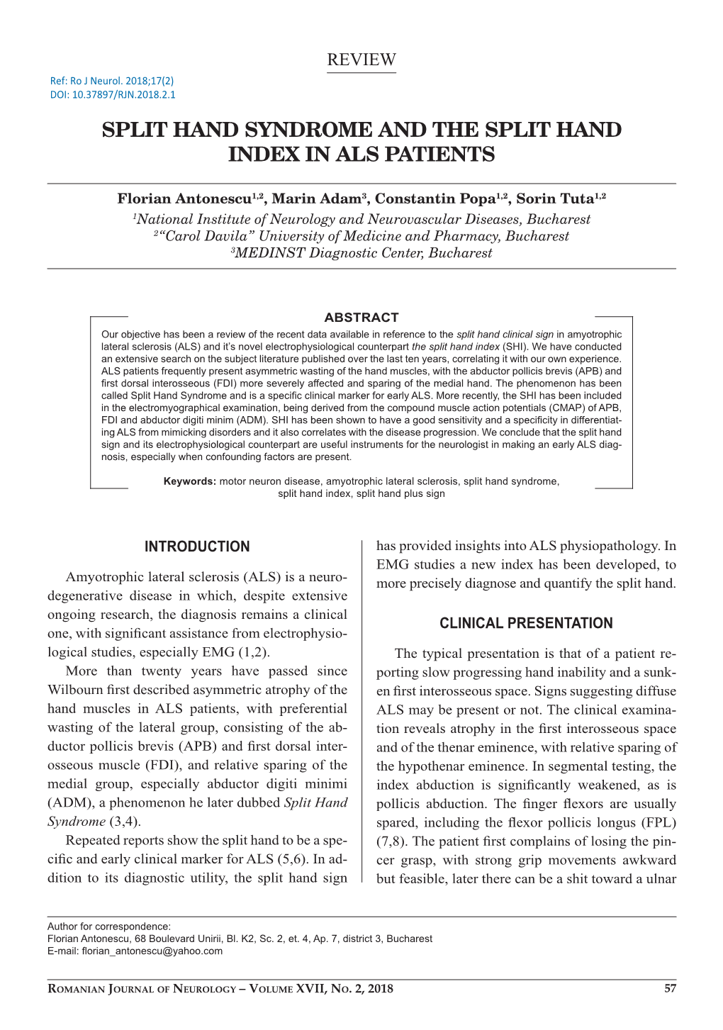 Split Hand Syndrome and the Split Hand Index in Als Patients