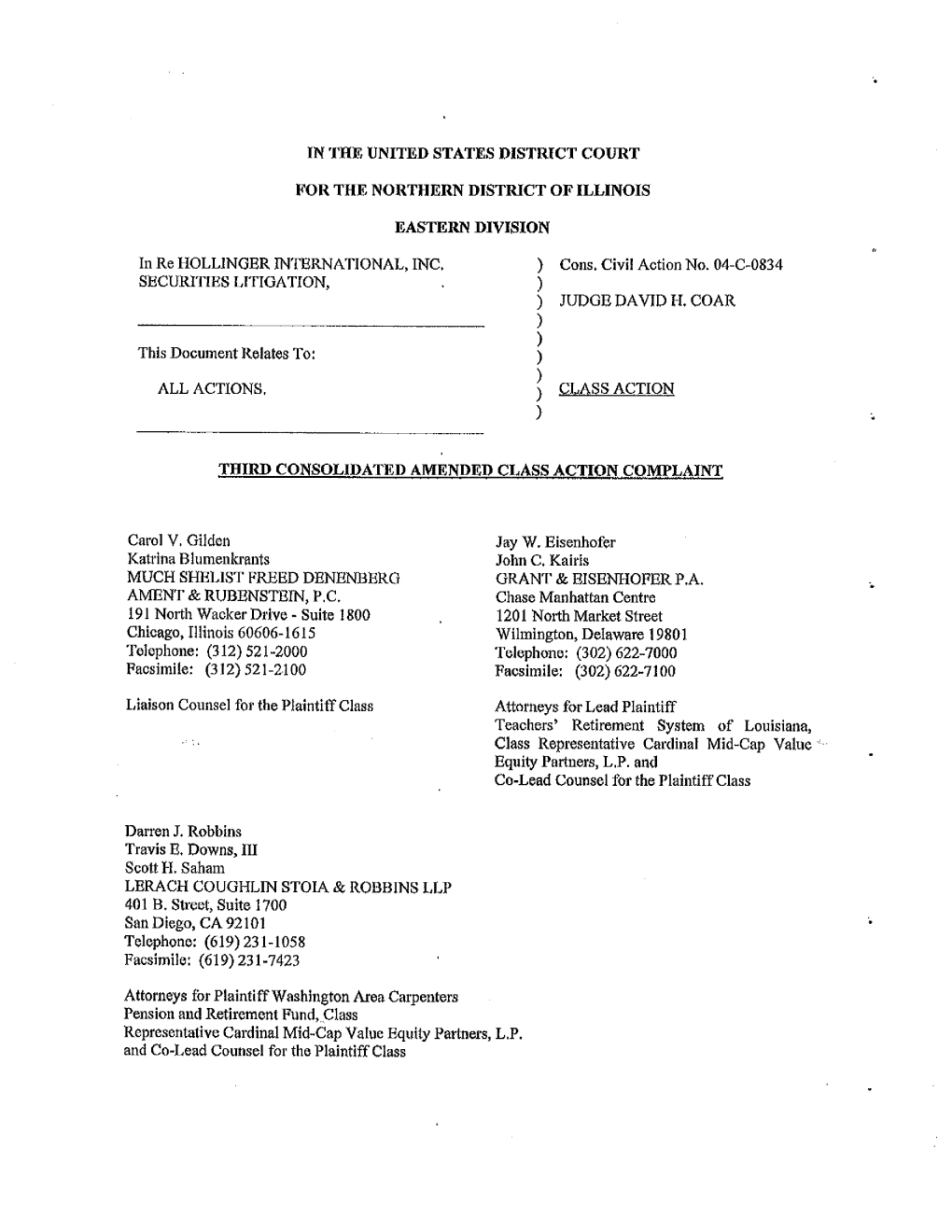 Hollinger International, Inc. Securities Litigation 04-CV-0834-Third