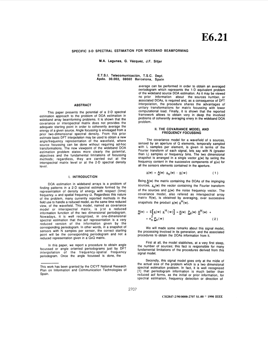 Specific 2-D Spectral Estimation for Wideband Beamforming