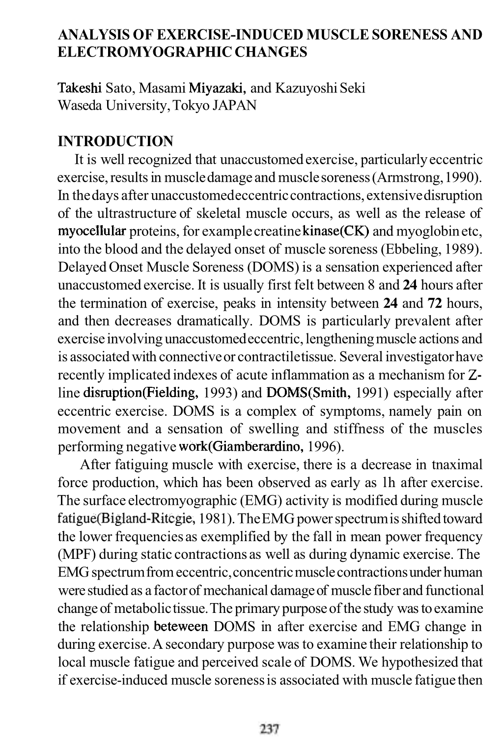 Analysis of Exercise-Induced Muscle Soreness and Electromyographic Changes