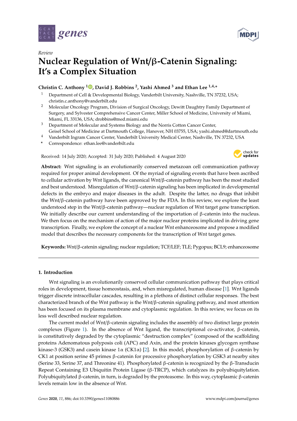 Nuclear Regulation of Wnt/-Catenin Signaling