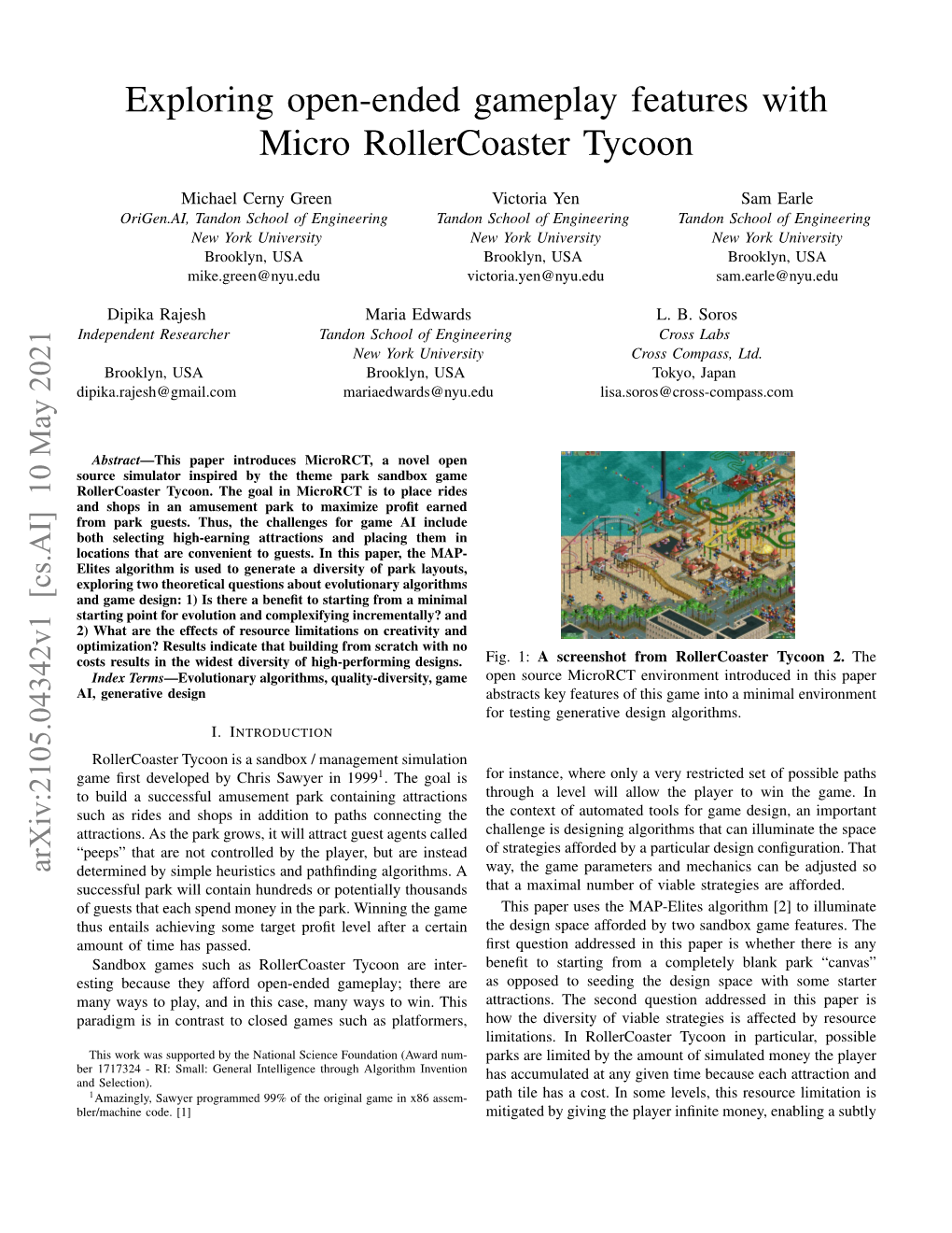 Exploring Open-Ended Gameplay Features with Micro Rollercoaster Tycoon