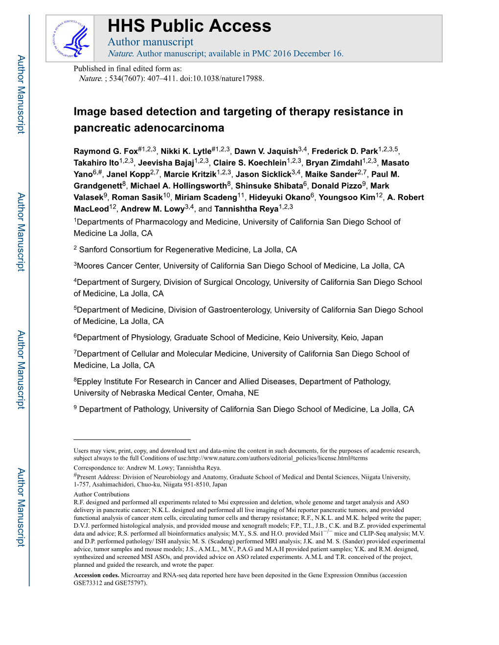 Image Based Detection and Targeting of Therapy Resistance in Pancreatic Adenocarcinoma