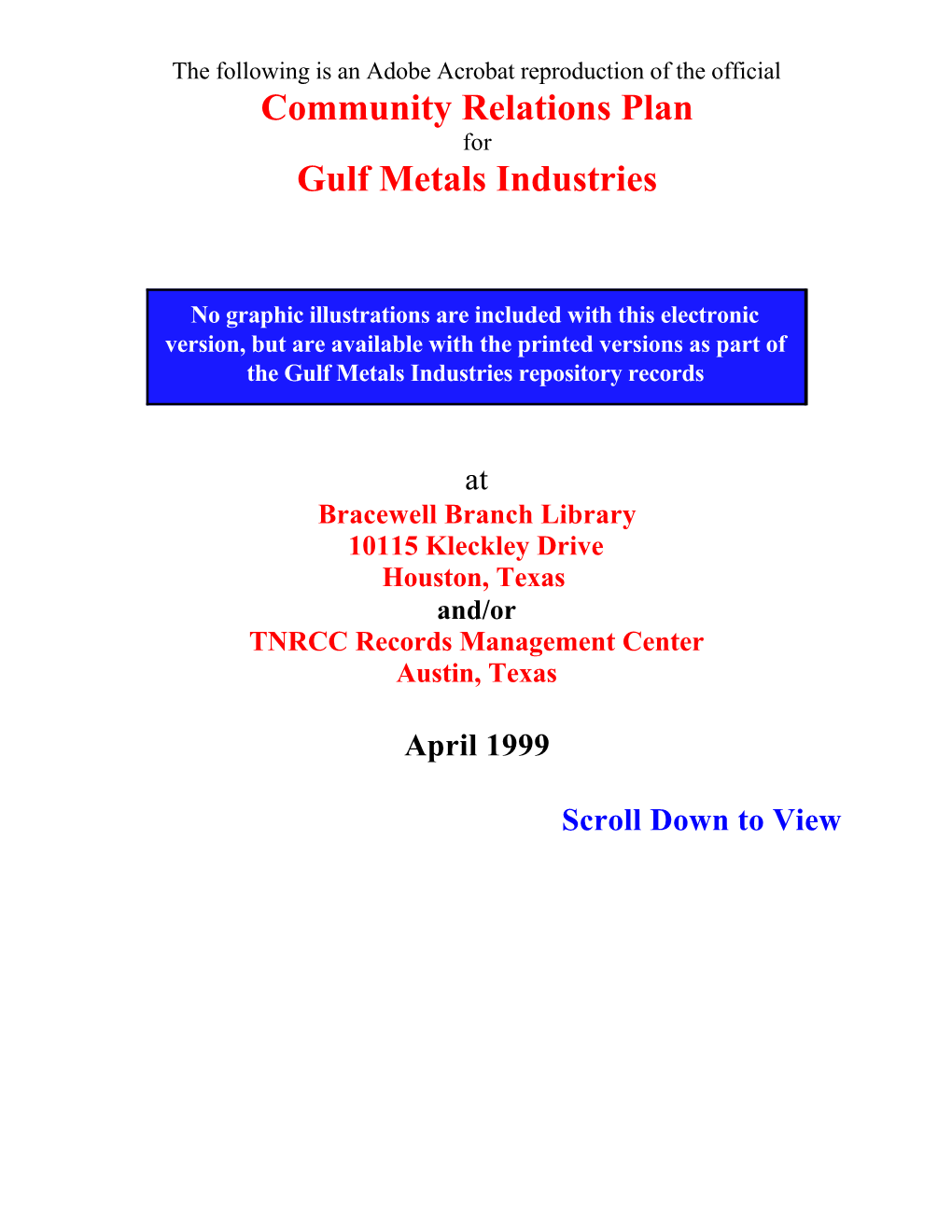 Community Relations Plan Gulf Metals Industries