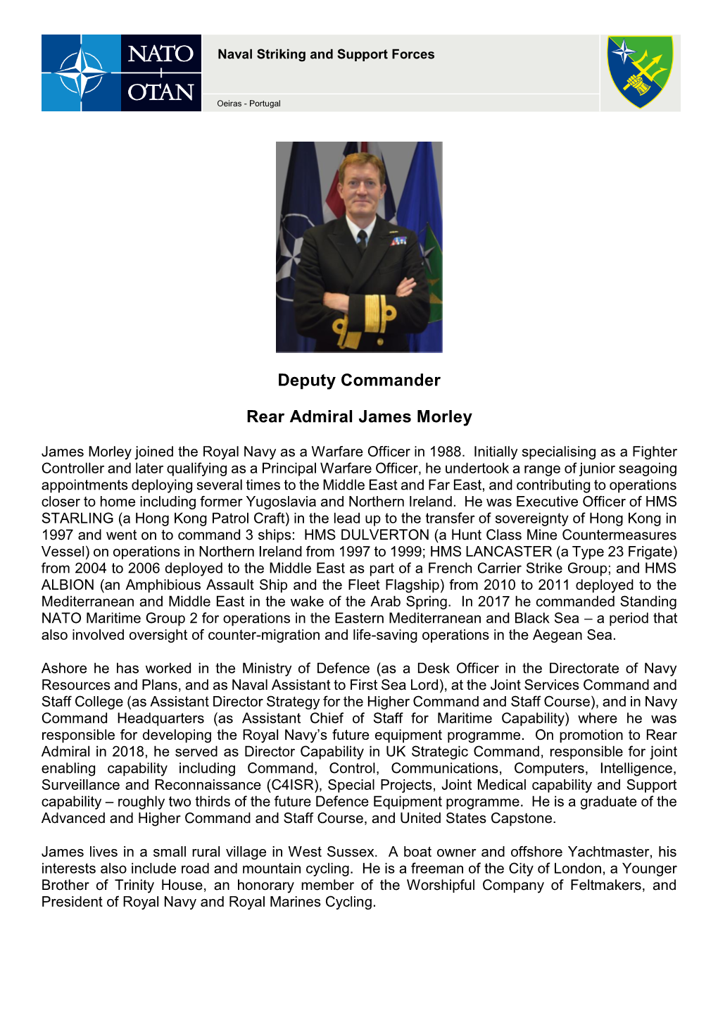 Deputy Commander Rear Admiral James Morley