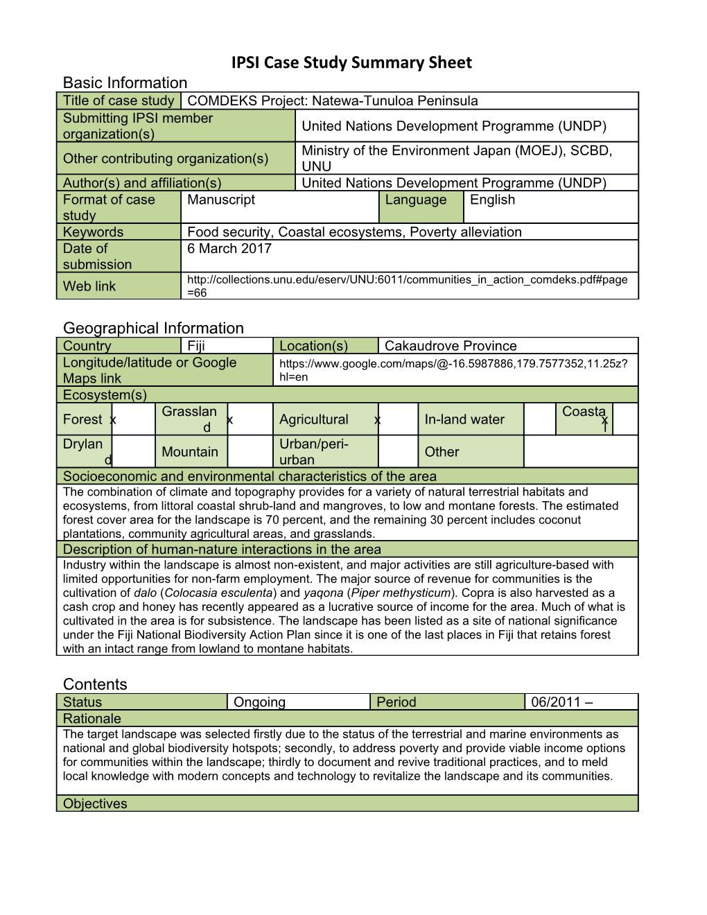 IPSI Case Study Summary Sheet