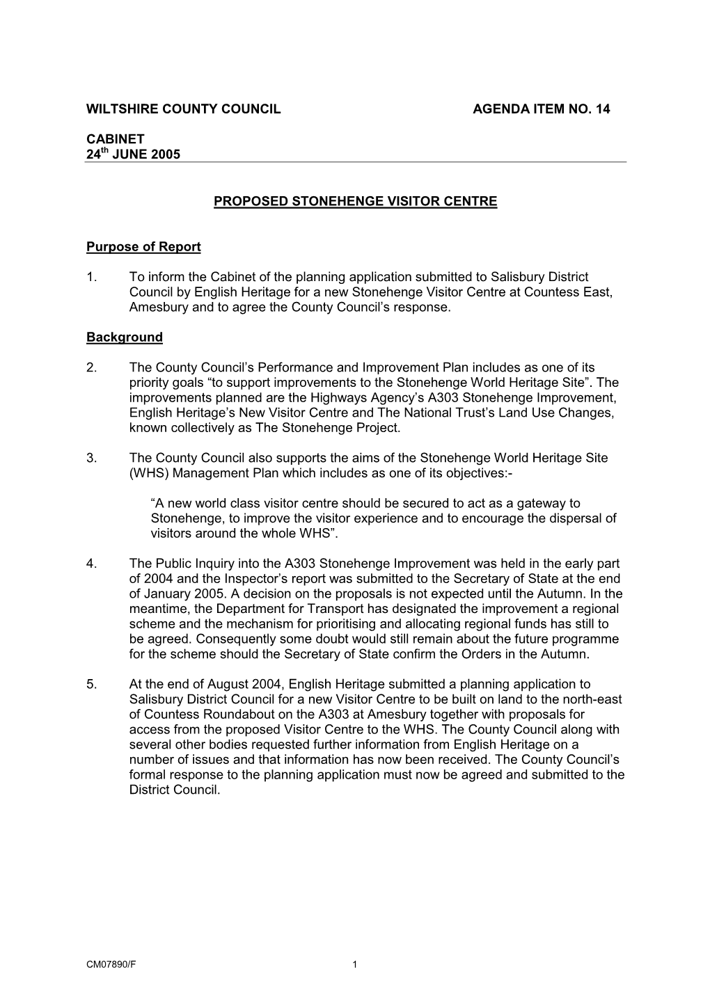 Wiltshire County Council Agenda Item No. 14 Cabinet