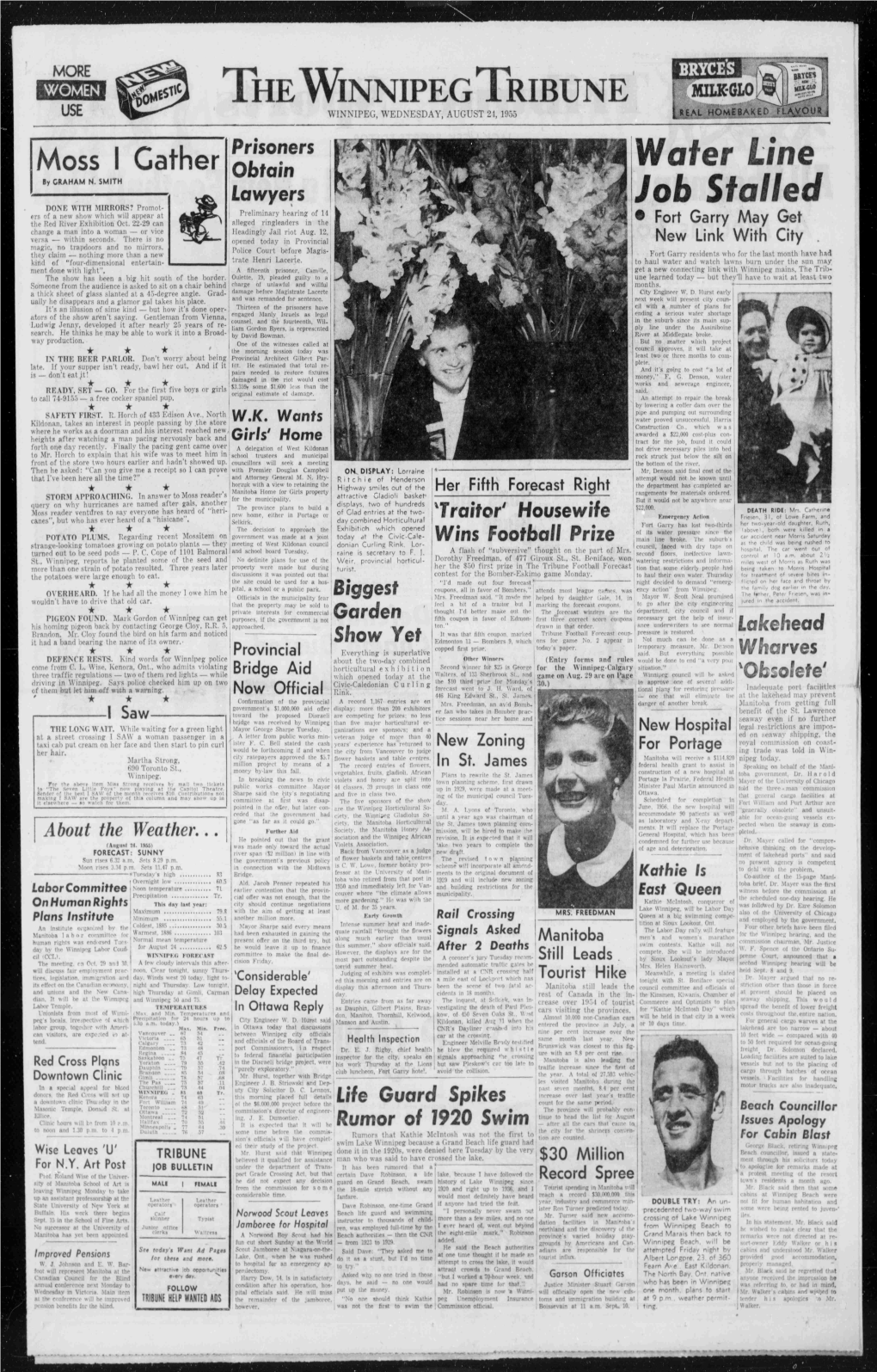 Thewinnipegtribune MILK-GL-O USE AUGUST 1955 Missd BAR Prisoners I Moss Gather Obtain Wafer Tine by GRAHAM N