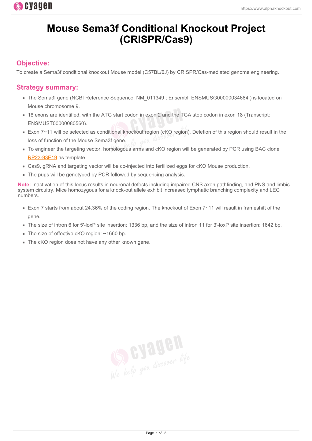 Mouse Sema3f Conditional Knockout Project (CRISPR/Cas9)