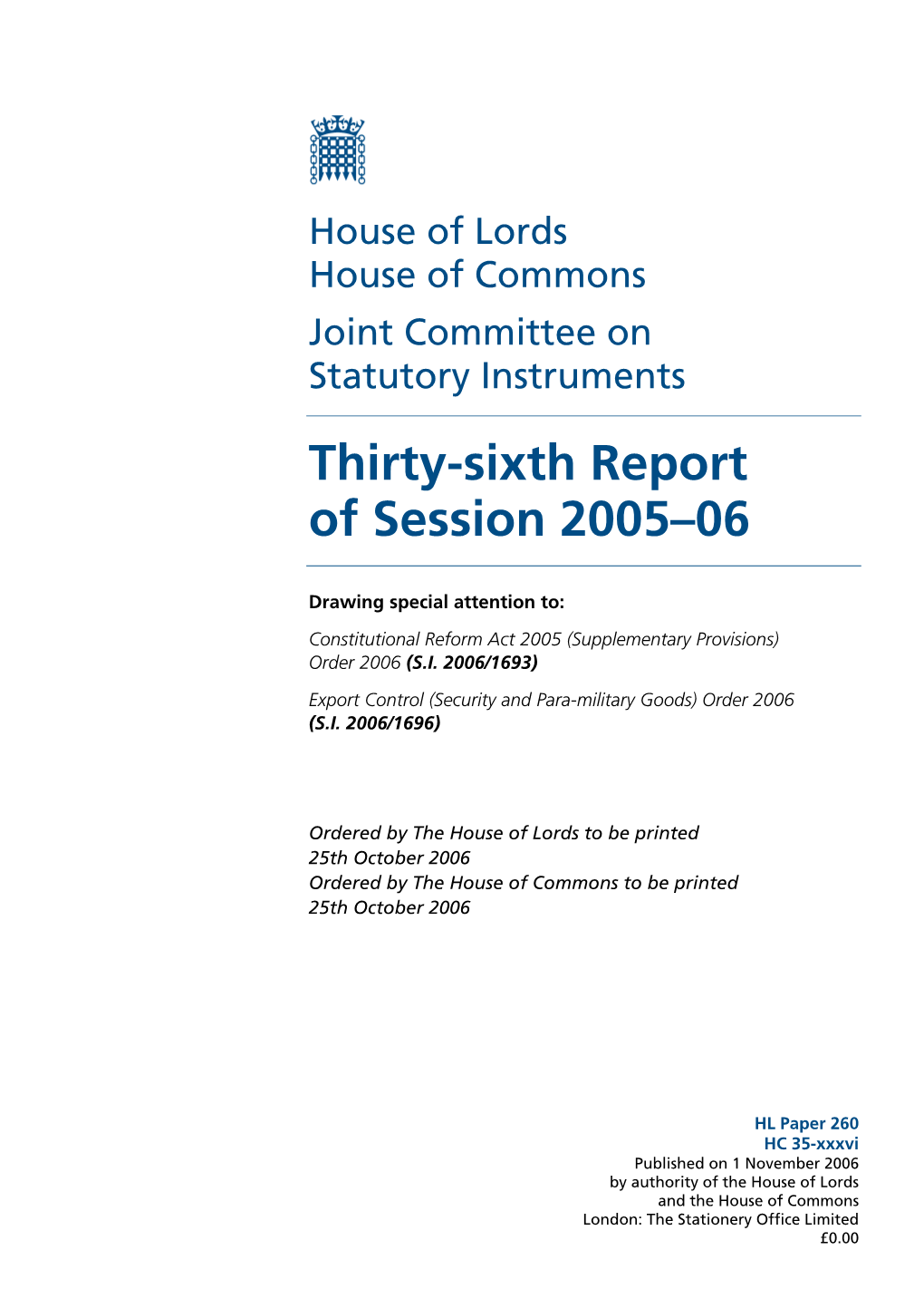 Thirty-Sixth Report of Session 2005–06