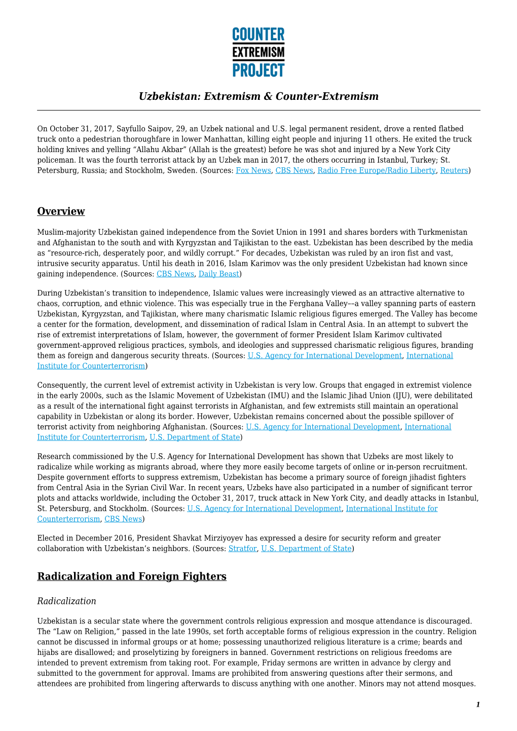 Extremism & Counter-Extremism Overview Radicalization and Foreign Fighters