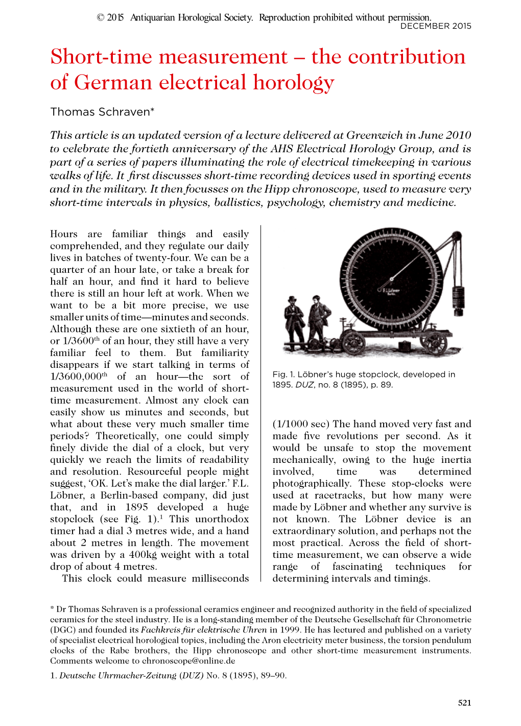 Short-Time Measurement – the Contribution of German Electrical Horology