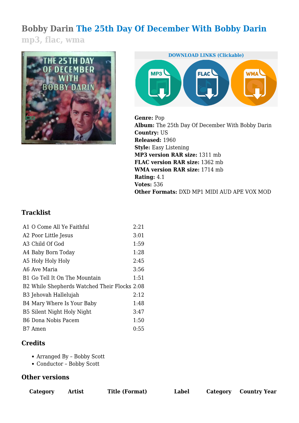 Bobby Darin the 25Th Day of December with Bobby Darin Mp3, Flac, Wma