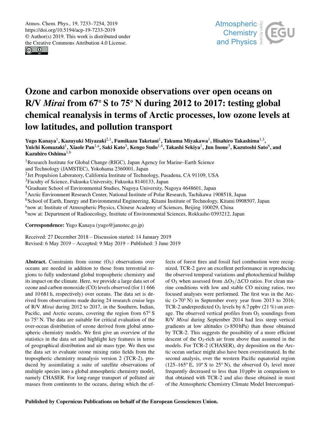 Ozone and Carbon Monoxide Observations