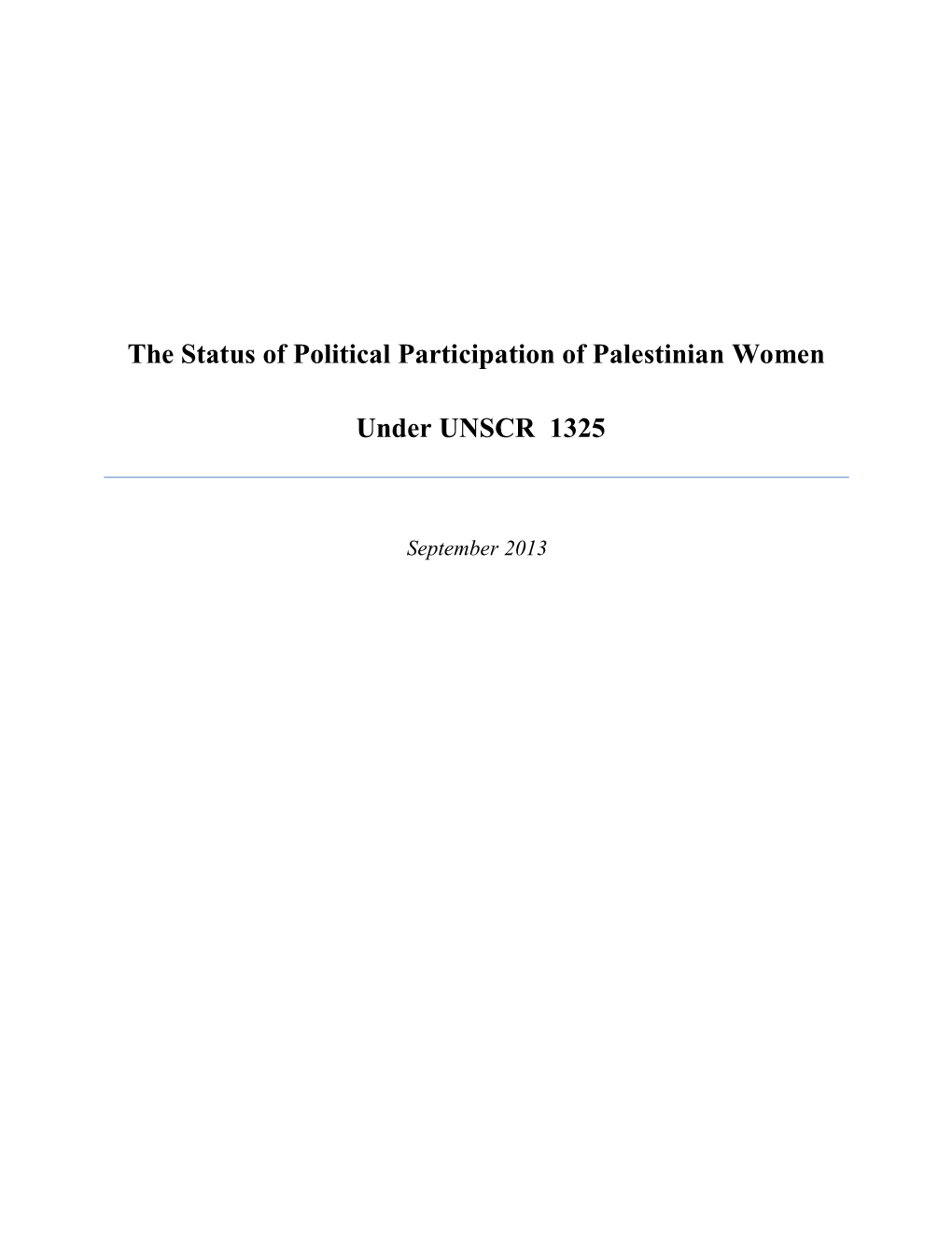 The Status of Political Participation of Palestinian Women Under UNSCR