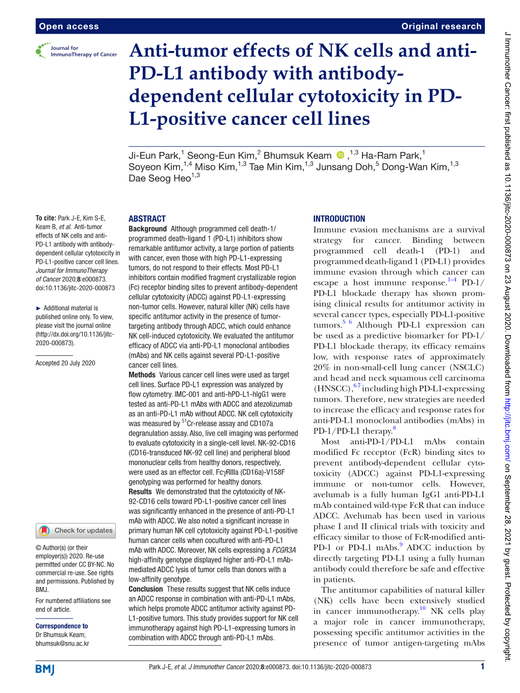 Anti-Tumor Effects of NK Cells and Anti-PD-L1 Antibody with Antibody