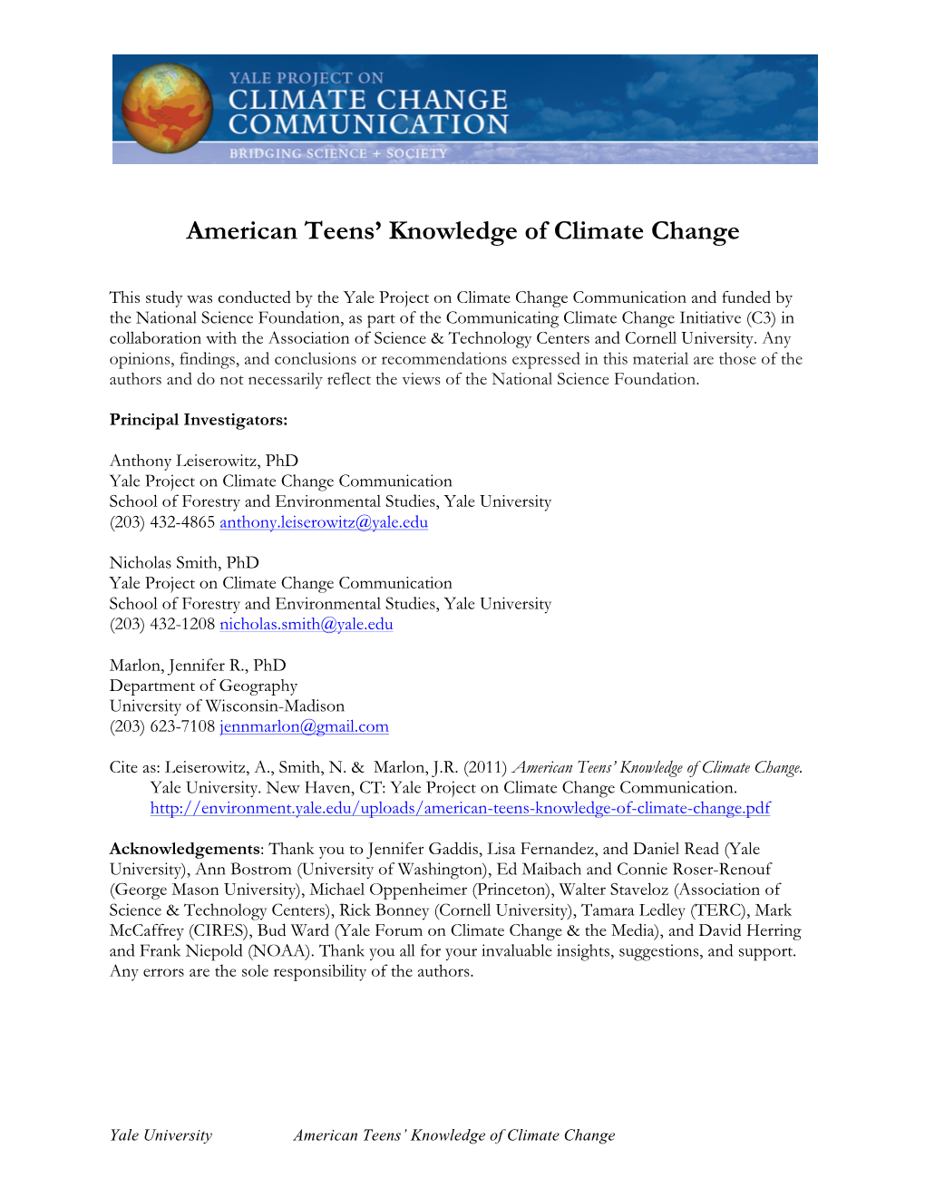 American Teens' Knowledge of Climate Change