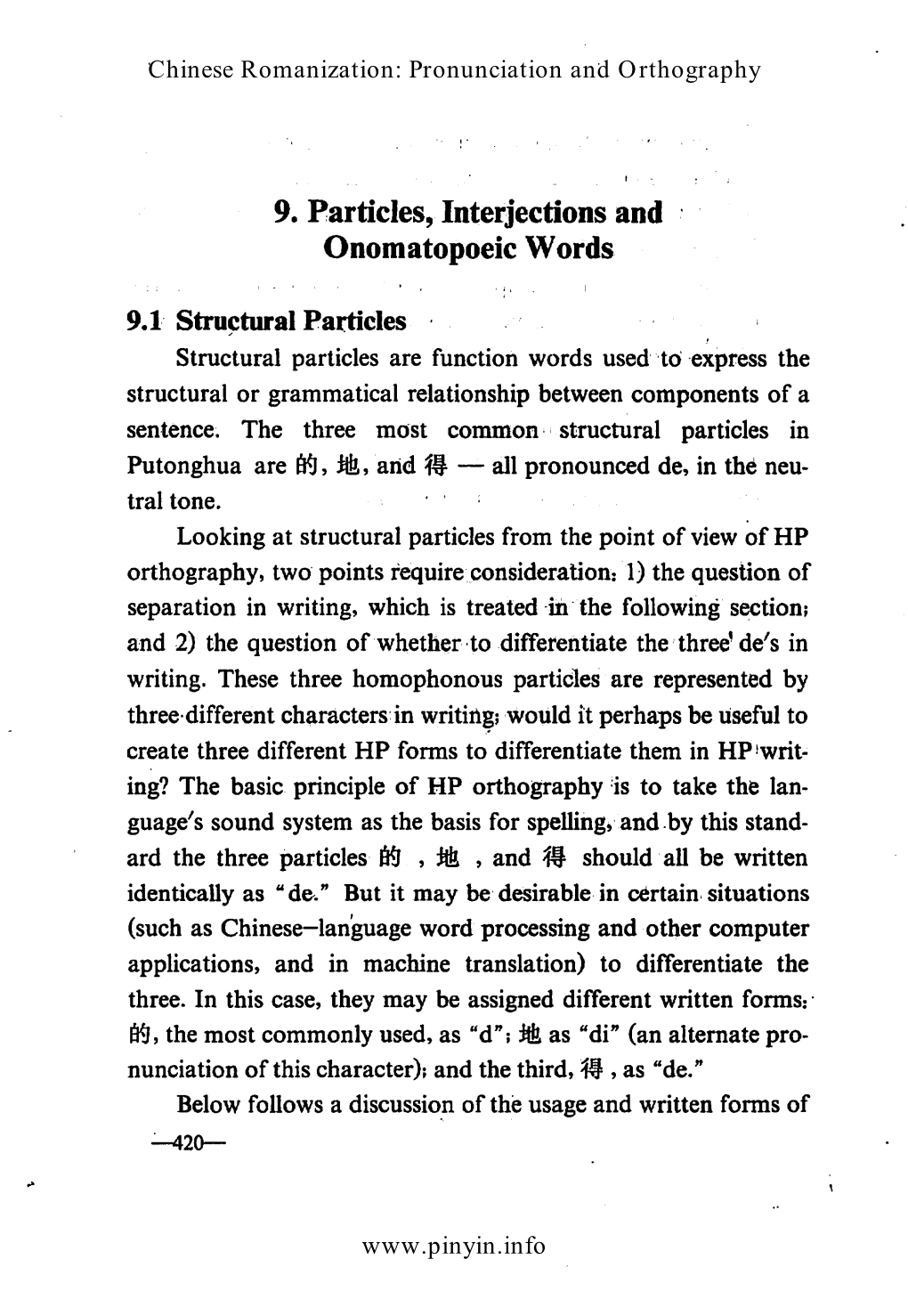 De: Structural Particles in Mandarin Chinese