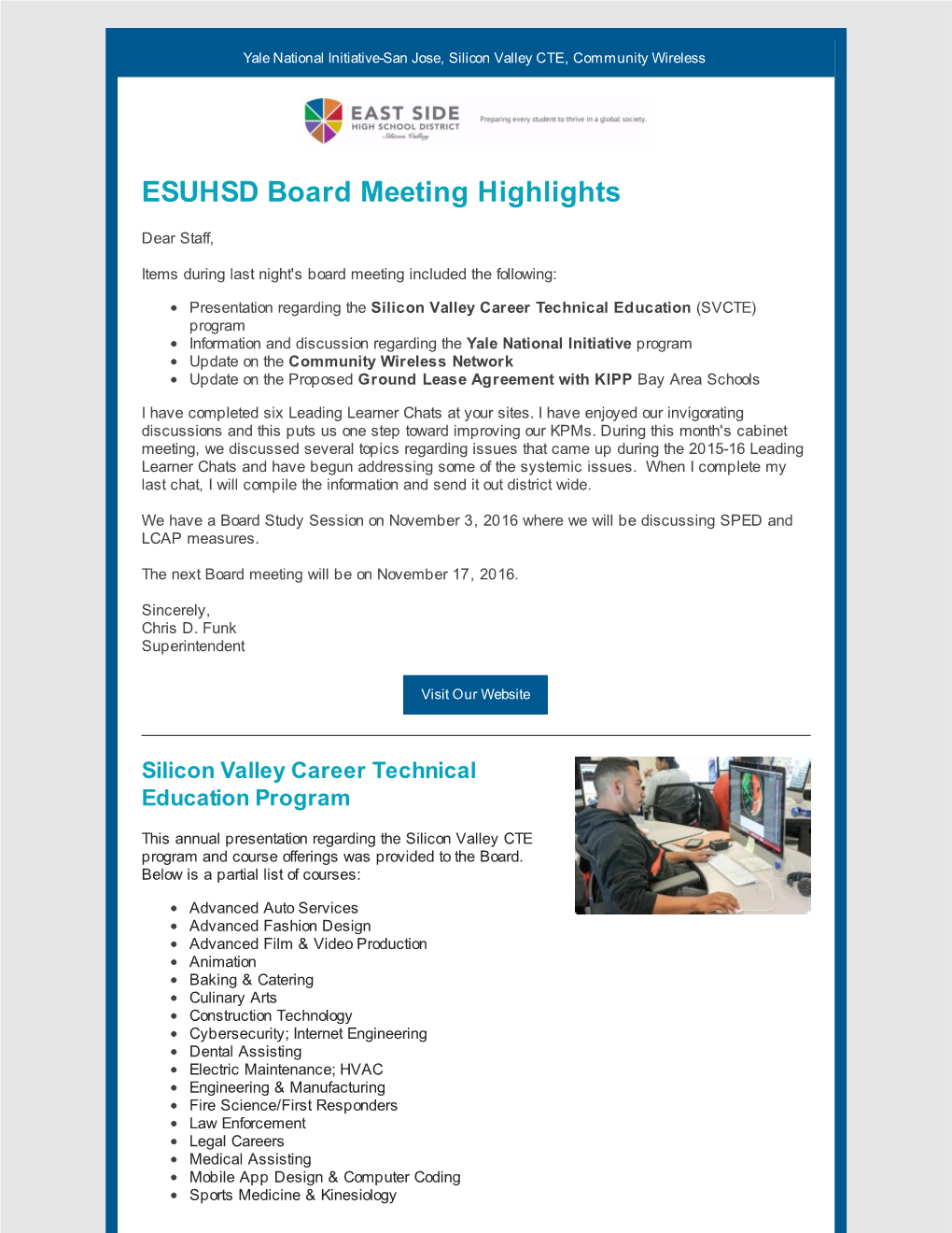 ESUHSD Board Meeting Highlights