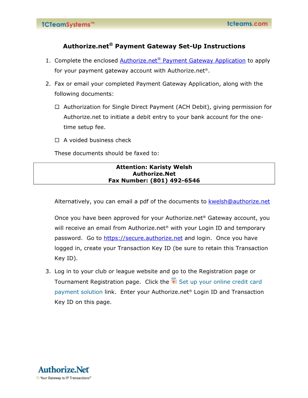 Authorize.Net® Payment Gateway Set-Up Instructions