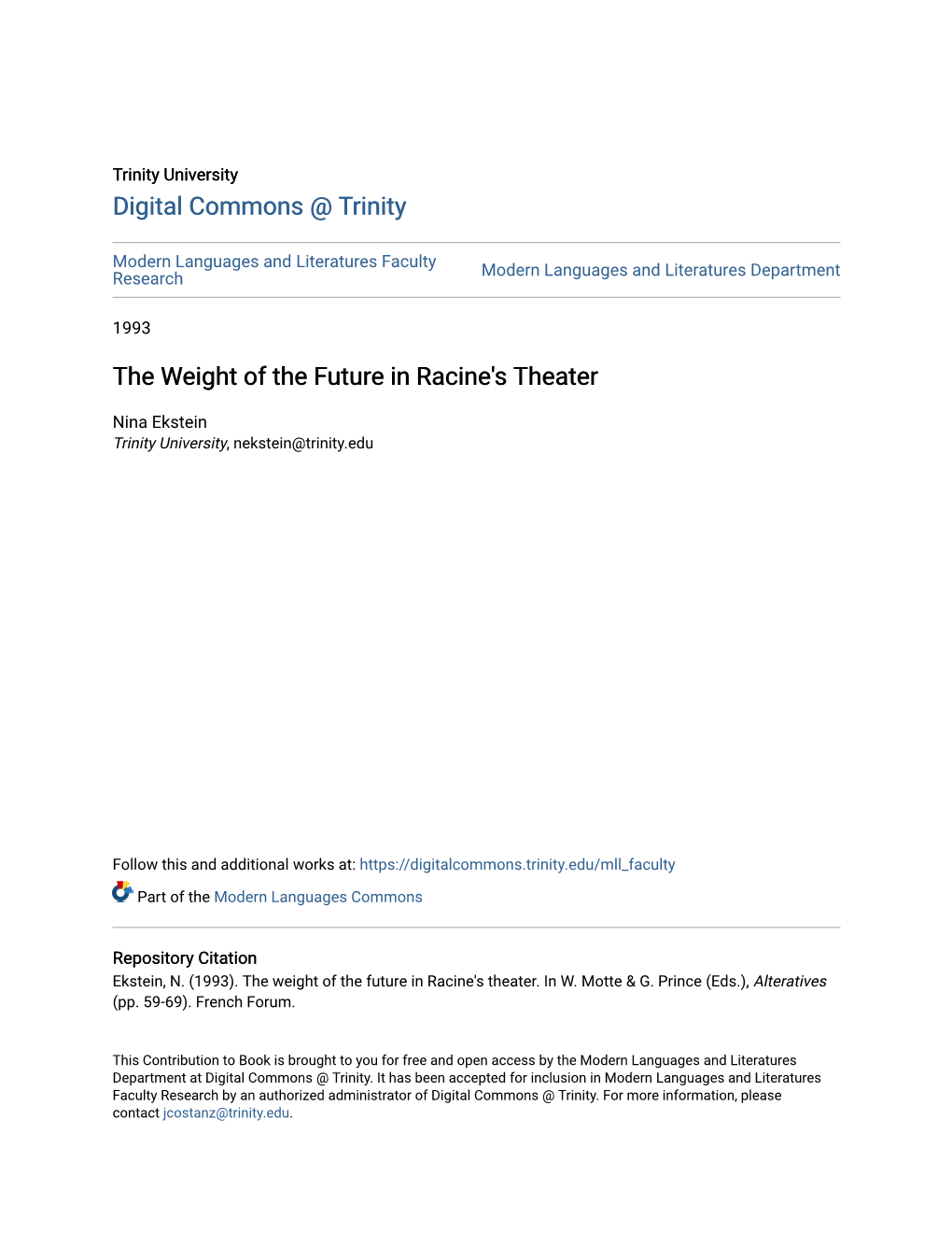 The Weight of the Future in Racine's Theater