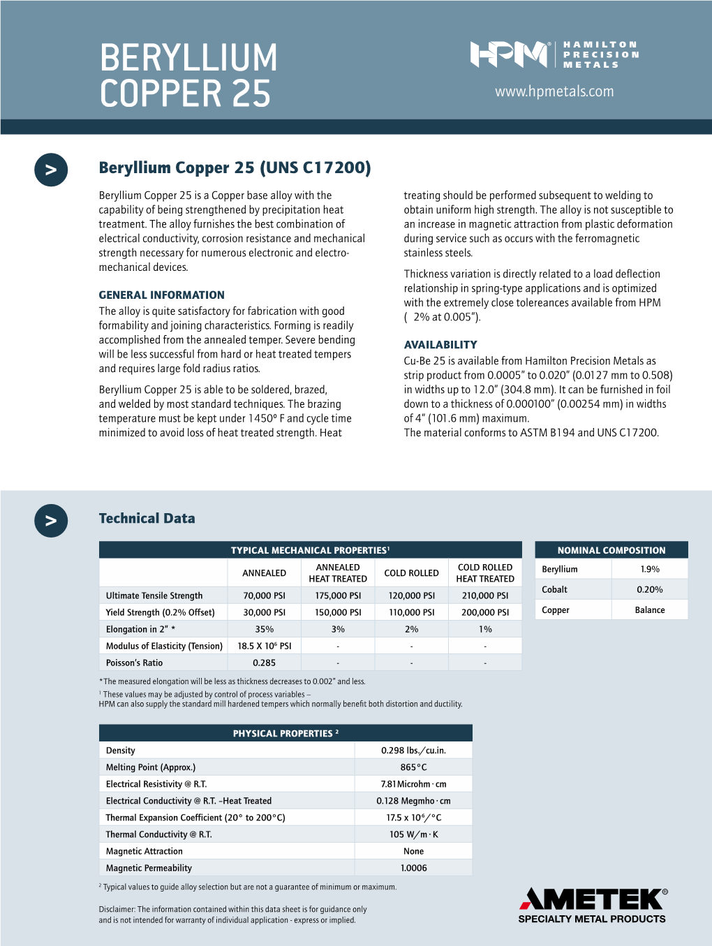 Beryllium Copper 25